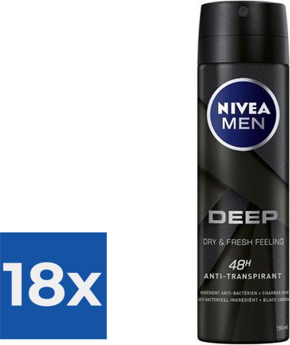 Goedkoopste NIVEA MEN Deep Deodorant spray - 150 ml - Voordeelverpakking 18 stuks