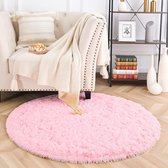 Ronde pluche tapijt, pluizig tapijt, moderne woonkamer, kindermeisjes, zacht en pluizig tapijt voor de slaapkamer, woonkamer/kinderkamer (roze, Ø 150 cm rond)