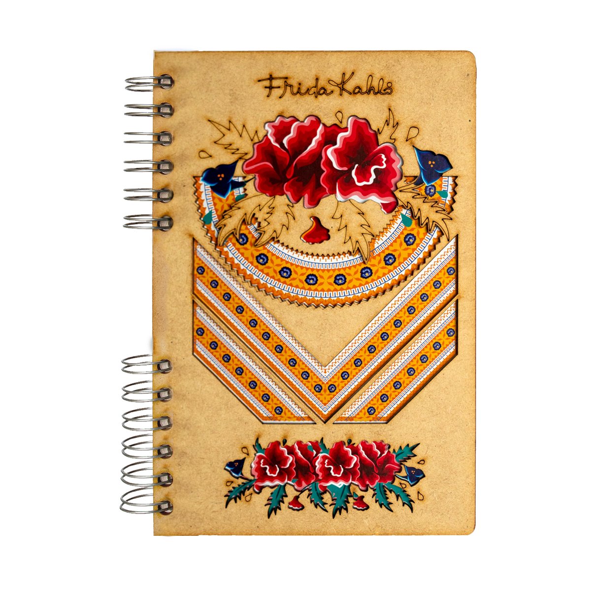 KOMONI - Duurzaam houten agenda - 2024 - Navulbaar - Gerecycled papier - Frida Kahlo borders