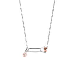 Disney 4-DIS013 Zilveren Ketting Minnie Mouse - Minnie Collier - Disney Sieraden - 35+3+2cm Lengte - Ankerschakel 1,2mm - Hanger Veigheidspeld 7,3x21mm -Kristal - 925 Zilver - Rose Goudkleurig