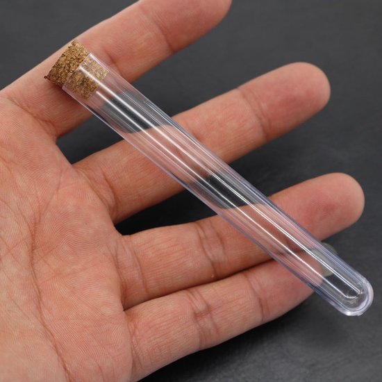 100 reageerbuisjes met kurk, 15 x 100 mm (13 ml), kunststof reageerbuisje voor gastgeschenken en laboratoriumtafel, incl. kraftpapieren hanger en henneptouw, DIY Craft Candy Liquids Spices bloemen