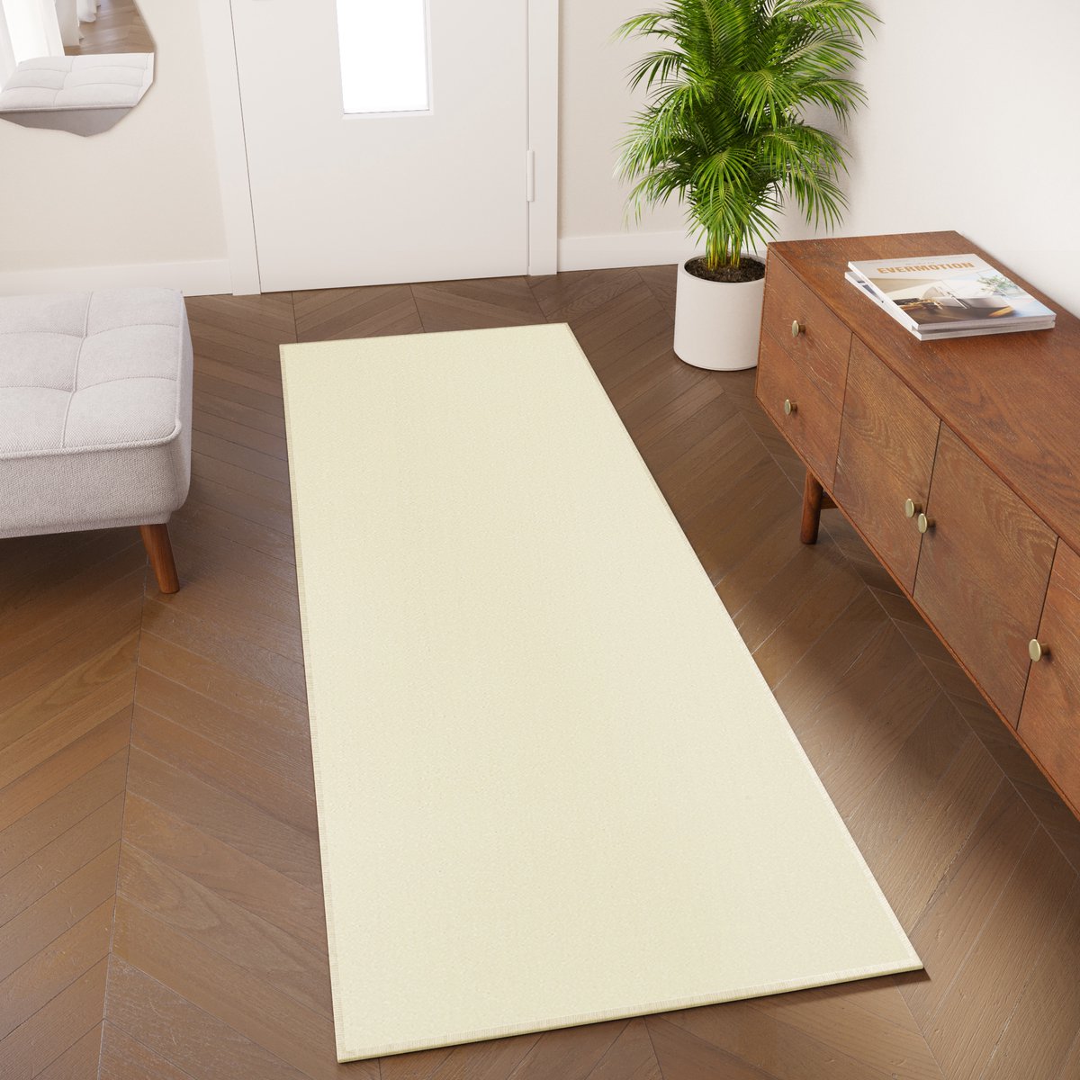 Tapiso Mono Loper Kleed Creme Effen Gang Laagppolig Vloerkleed Maat- 80x150