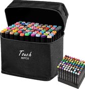 80 kleuren marker markeerstiften- Zwarte stoffen tas-Dual Alcohol Markers - Twinmarkers Stiften- Dikke Markeerstiften