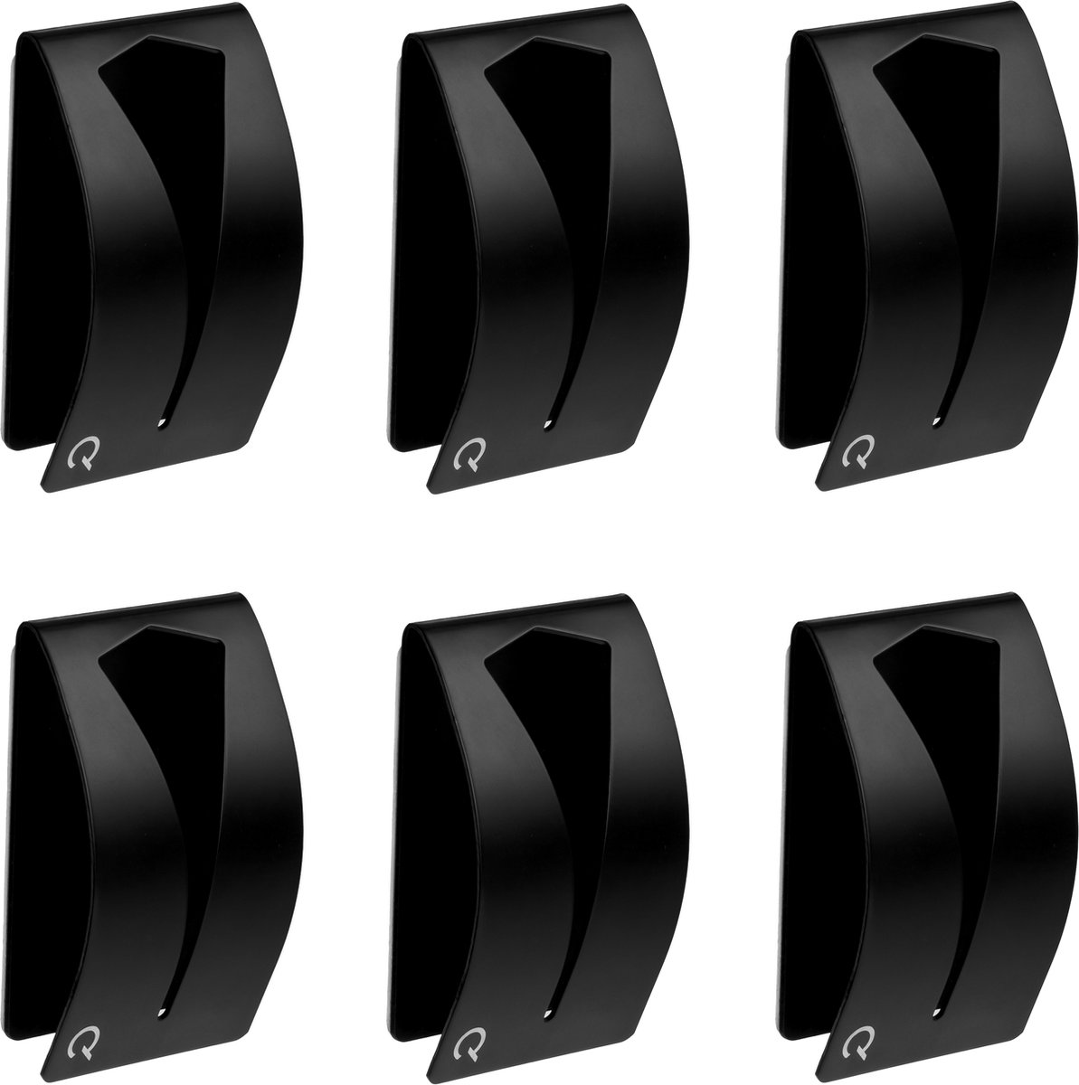 QUVIO Handdoekhouder - RVS - Set van 6 - Met plakstrip - Handdoekenrek - Badkamer - Handdoekhaakjes - Wandhaak - Handdoekhanger - Zwart - 2,5 x 5 x 8 cm