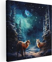 Artaza Canvas Schilderij Wolven in het Bos bij de Winternacht - 30x30 - Klein - Foto Op Canvas - Canvas Print
