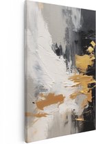 Artaza Canvas Schilderij Abstract Wit Zwart met Goud - 60x90 - Foto Op Canvas - Canvas Print - Muurdecoratie