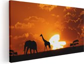 Artaza Canvas Schilderij Afrikaaanse Dieren bij Zonsondergang - 80x40 - Foto Op Canvas - Canvas Print