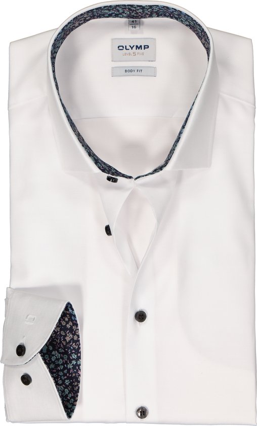 OLYMP Level 5 body fit overhemd - mouwlengte 7 - structuur - wit - Strijkvriendelijk - Boordmaat: 42