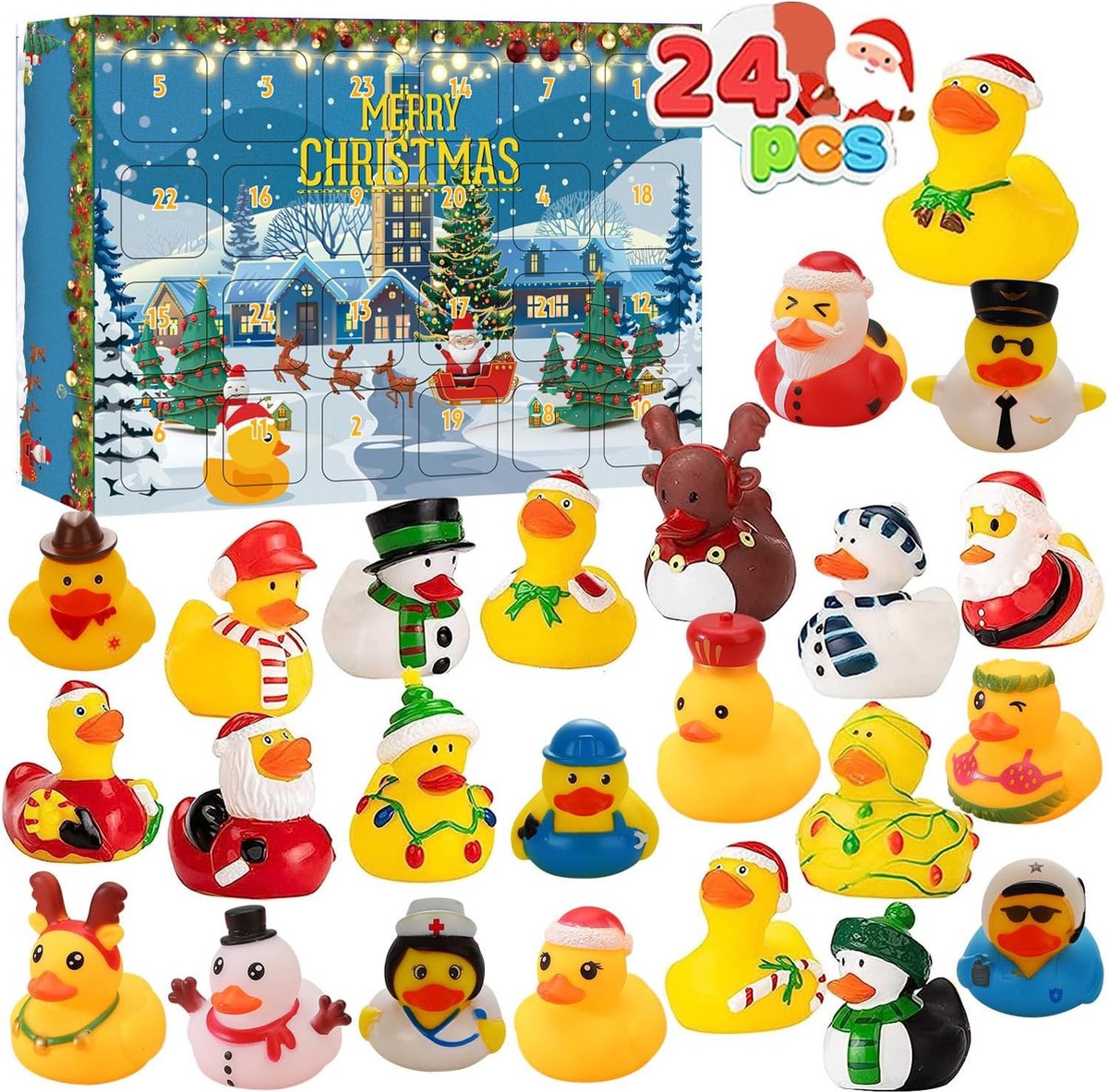 Adventskalender - 24 Dagen Kerstmis Countdown Geschenkdoos- 37*27*7cm- 24PCS Release Stress Badeendjes