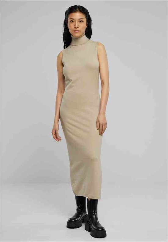Urban Classics - Knitted Eco Viscose Turtleneck Lange jurk - XS - Beige