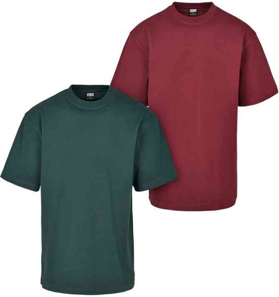 Urban Classics - Tall 2-pack Heren T-shirt - Rood/Groen