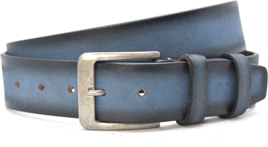 Stoere jeans riem van navy blauw leder met Airbrush zijkanten - 100% leer - navy blue - Maat 95 - Totale lengte riem 110 cm