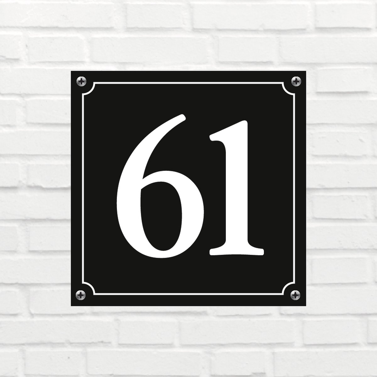 Huisnummerbord Mat zwart Deluxe - Nummer 61 - incl. bevestiging | formaat 12 x 12 cm | - huisnummerbordje - nummerbord - voordeur