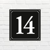 Huisnummerbord Mat zwart Deluxe - Nummer 14 - incl. bevestiging | formaat 12 x 12 cm | - huisnummerbordje - nummerbord - voordeur