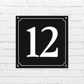 Huisnummerbord Mat zwart Deluxe - Nummer 12 - incl. bevestiging | formaat 12 x 12 cm | - huisnummerbordje - nummerbord - voordeur