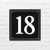 Huisnummerbord Mat zwart Deluxe - Nummer 18 - incl. bevestiging | formaat 12 x 12 cm | - huisnummerbordje - nummerbord - voordeur