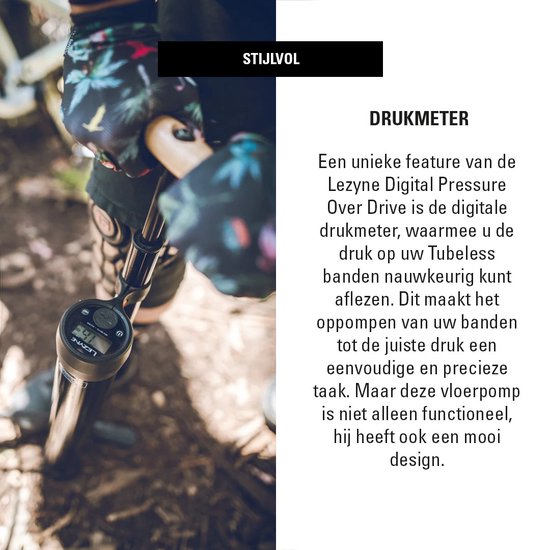 Lezyne Digital Pressure Over Drive - Vloerpomp - Inclusief digitale drukmeter - Fietsaccessoires - Zwart van Lezyne — afbeelding 3