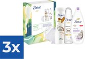 Geschenk Dove  Blissfully Relaxing Douchegel 225 ml- Bodylotion 250 ml- Deospray 150 ml & Puff - Voordeelverpakking 3 stuks