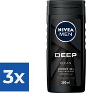 NIVEA Men Douchegel Deep Clean - 250 ml - Voordeelverpakking 3 stuks