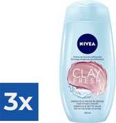 NIVEA Clay Fresh Douchegel Hibiscus en White Sage - 250 ml - Voordeelverpakking 3 stuks