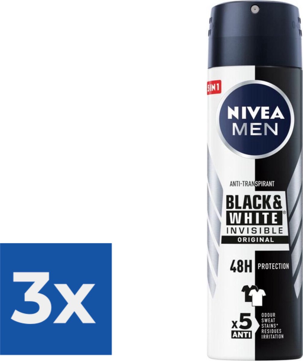 Goedkoopste NIVEA Men Deodorant Spray Invisible for Black & White - 150 ml - Voordeelverpakking 3 stuks