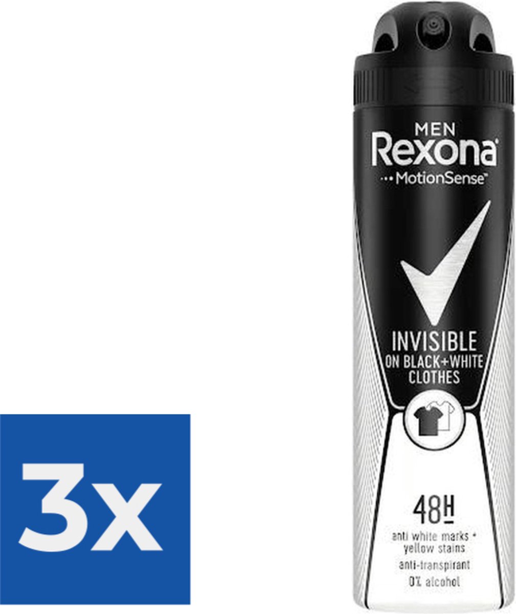 Goedkoopste Rexona Deo Spray Men – Invisible Black White - 3 x 150 ml