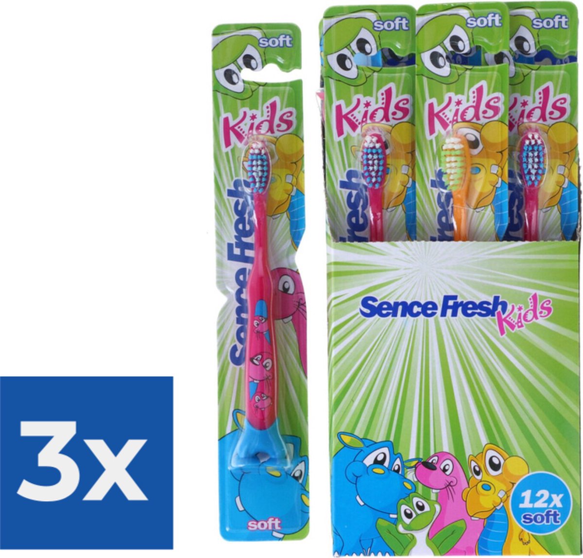 Goedkoopste 12x Sence Tandenborstels Fresh Kids Soft - Voordeelverpakking 3 stuks