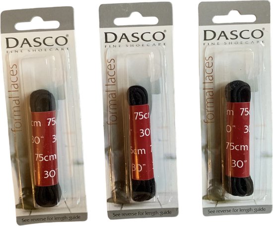 Golfpresentjes-Dasco-set 3 sets veters-zwart-schoenveters 75 cm-Dasco schoenveters