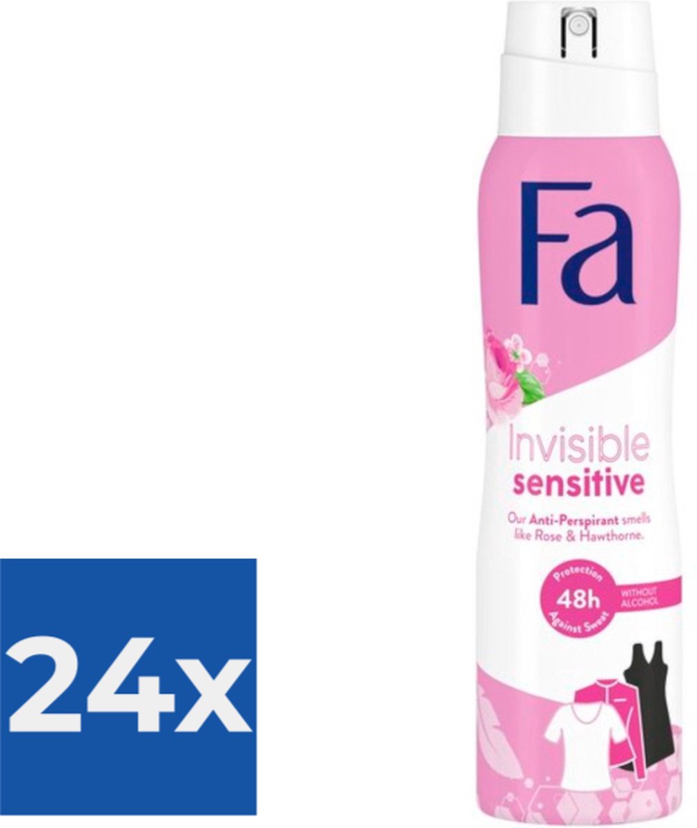 Goedkoopste Fa Deo spray 150 ml Invisible Sensitive - Voordeelverpakking 24 stuks