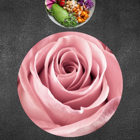 BWK Flexibele Ronde Placemat - Close Up Roze Roos - Set van 1 Placemats - 50x50 cm - PVC Doek - Afneembaar