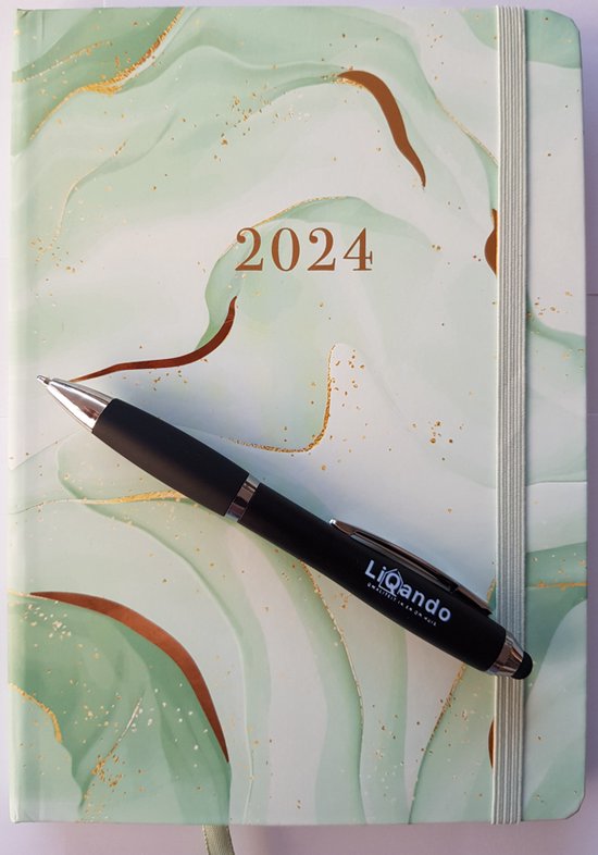 Agenda annuel 2024  Agenda annuel vert avec impression dorée avec