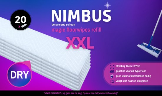 NIMBUS Magic Floorwipes Recharge XXL (40x) - Lingettes sèches pour sols 46  cm x 27 cm