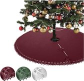Hoogwaardige XXL kerstboomdeken, ongeveer 120 cm rond, OekoTex gecertificeerd, met decoratieve knopen en satijnen linten.