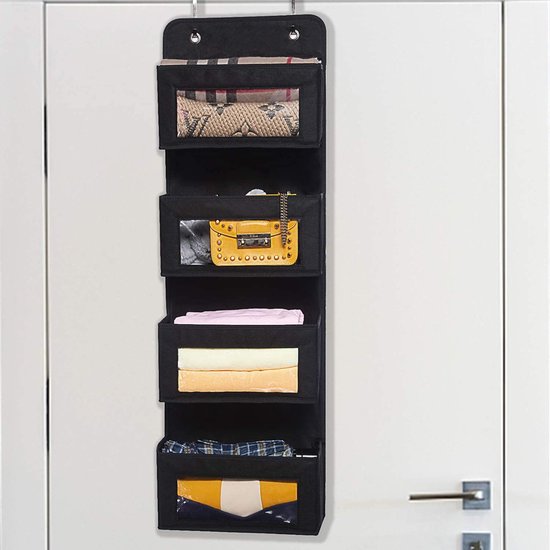 Organiseur De Rangement à Suspendre Sur Une Porte, 5 Poches, En Tissu Pliable, Avec Fenêtre Transparente, Rangement Arrière De Porte Pour Jouets, Magazines, Ustensiles De Cuisine (beige