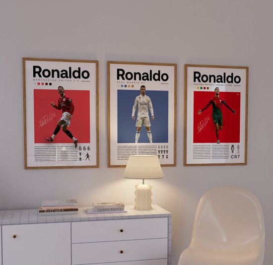 Voetbal Poster Set - 3 stuks - 50x70 cm - Ronaldo - Tienerkamer - Wanddecoratie - Muurdecoratie