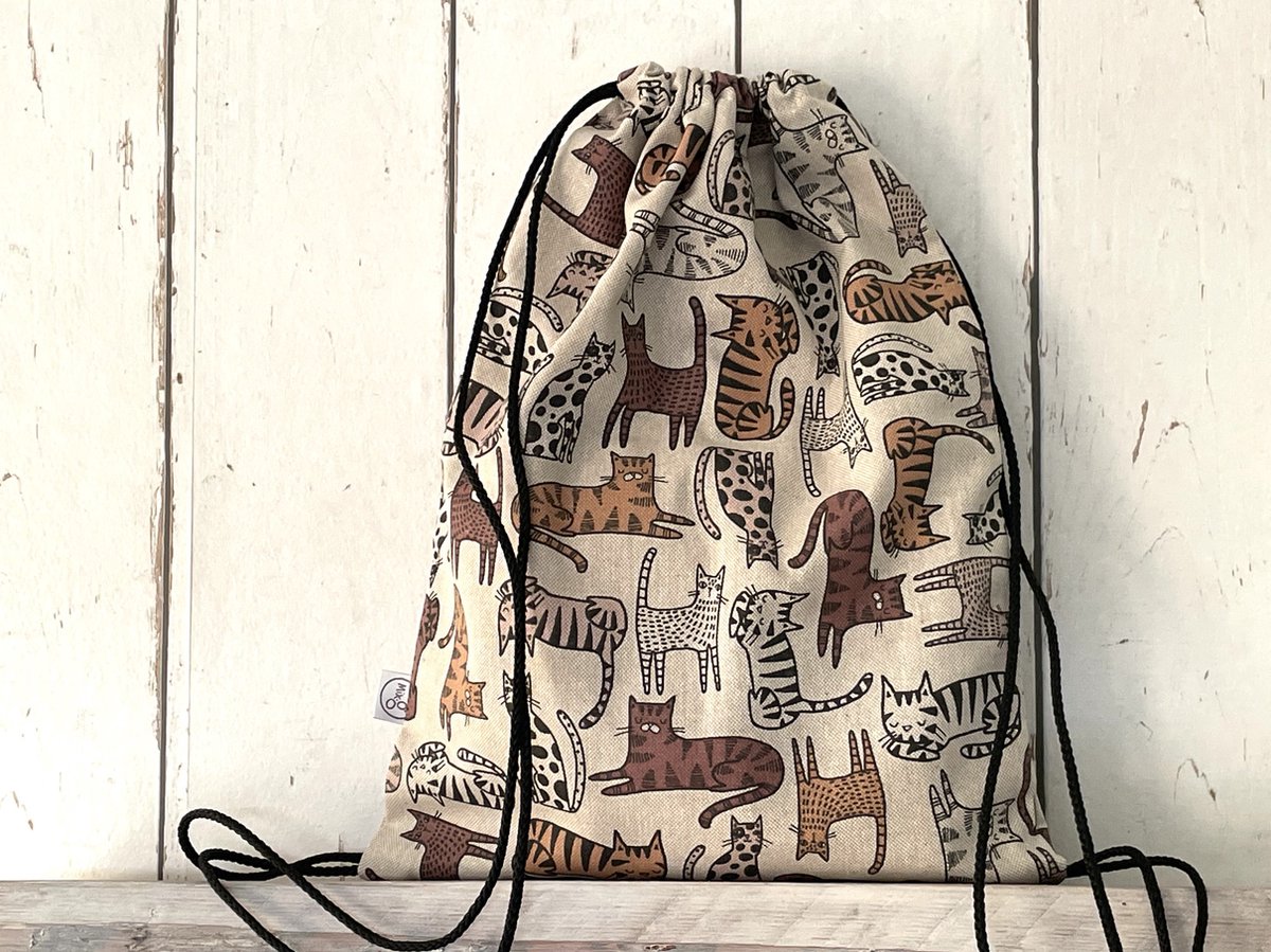 MixG | Gymtasje | Beige met bruine poezen | Jongen en Meisje
