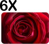 BWK Stevige Placemat - Close-Up - Rode Roos - Bloem - Set van 6 Placemats - 45x30 cm - 1 mm dik Polystyreen - Afneembaar