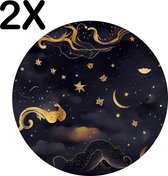BWK Luxe Ronde Placemat - Goud - Zwart - Wolken - Nacht met Sterren - Set van 2 Placemats - 40x40 cm - 2 mm dik Vinyl - Anti Slip - Afneembaar