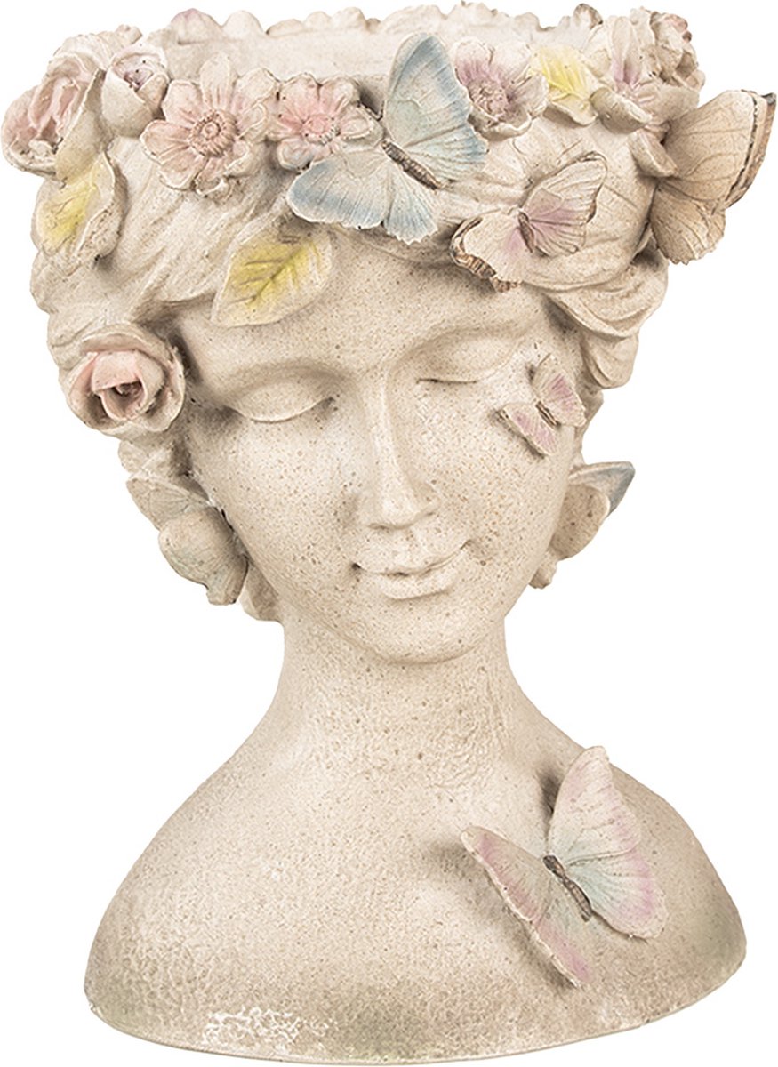 Clayre & Eef Bloempot Vrouw 20x18x26 cm Grijs Polyresin Vlinders