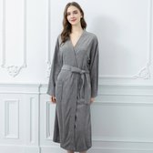 CALIYO Badjas Dames - Kimono - Sauna Badjas - Pyjama Dames - Biologisch Katoen - Grijs - XL