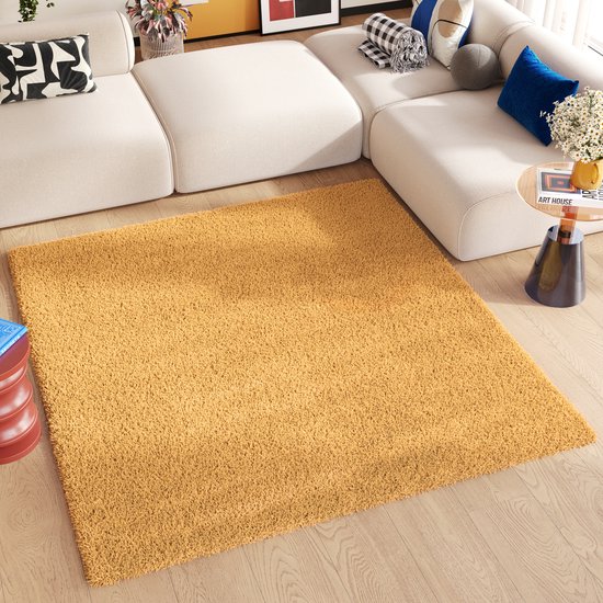 Tapis Tapiso Essence Square Tapis Shaggy Moderne Jaune Taille - 200x200