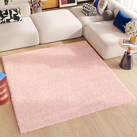 Tapis Tapiso Essence carré rose tapis moderne à poils profonds taille - 200x200