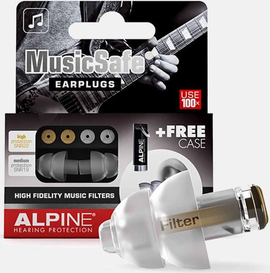 Alpine MusicSafe Classic oordoppen - Premium gehoorbescherming - Geschikt voor muziek, concerten en festivals - 2 sets verwisselbare filters 19dB/22dB - Transparant - 1 paar - Alpine Hearing protection