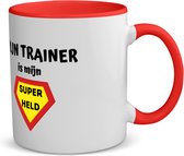 Akyol - mijn trainer is mijn superheld koffiemok - theemok - rood - Trainer - super trainer - sport - verjaardag - cadeautje voor trainer - trainer artikelen - kado - geschenk - 350 ML inhoud