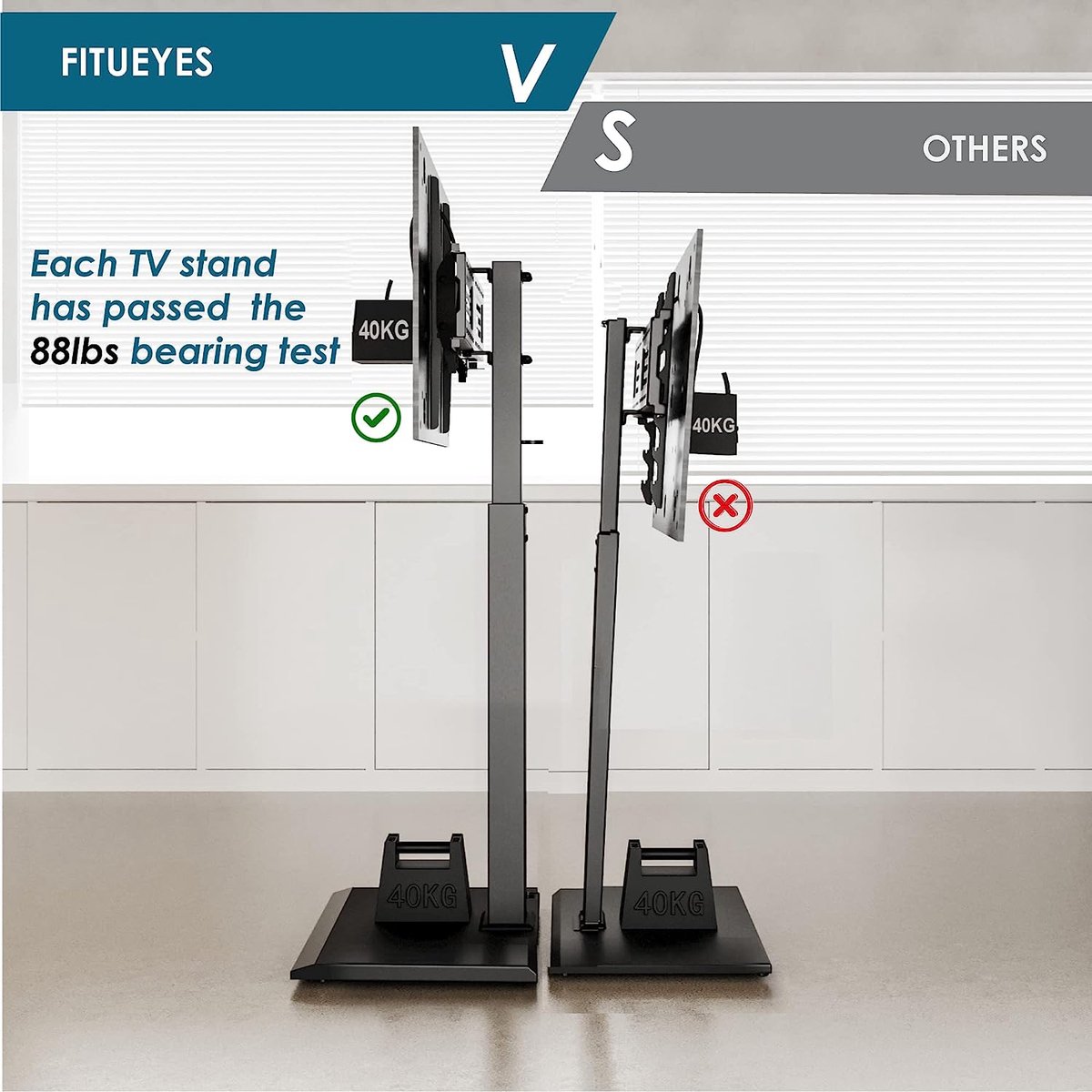 FITUEYES Support TV sur Pied pour Télé de 26 à 55 Hauteur Réglable VESA  Max. 400X400MM