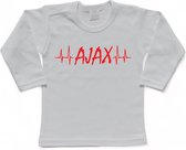 Amsterdam Kinder t-shirt Lange Mouw | "AJAX hartslag | Verjaardagkado | verjaardag kado | grappig | jarig | Amsterdam | AJAX | cadeau | Cadeau | Wit/rood | Maat 86