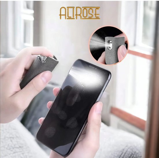 AliRose - Multifunctionele Display Reiniger - Zwart Inclusief Hoes - Telefoon - PC - Laptop - Tablet - Ipad - Auto Scherm - Iphone - Samsung - Pro - Cleanser - 2 in 1 - Spray - Mistcleaner - Cleanser - Schoonmaak - Zonder Vloeistof - Inclusief Houder - AliRose