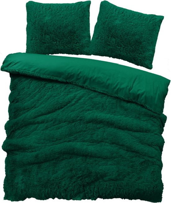 iSleep Dekbedovertrek Teddy Plush - Eenpersoons - 140x200/220 cm - Donker Groen