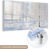 MuchoWow® Glasschilderij 160x80 cm - Schilderij acrylglas - Sneeuw - Bomen - Winter - Foto op glas - Schilderijen