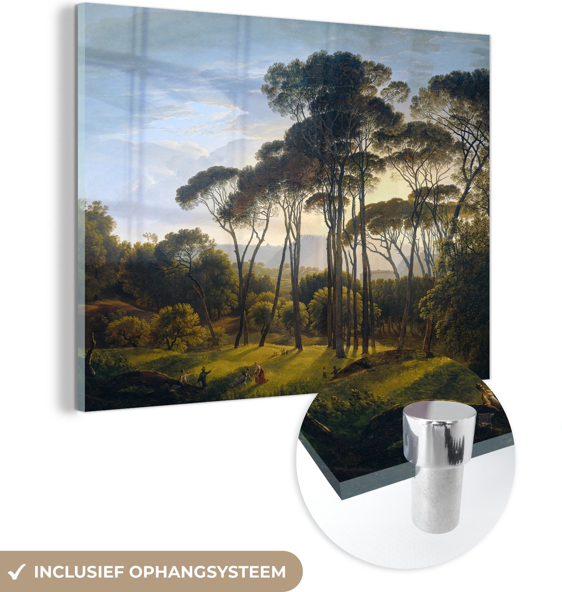 MuchoWow® Glasschilderij 160x120 cm - Schilderij acrylglas - Italiaans landschap met paras